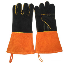 14 Inches Palm Reinforced Fleece Lining Cow Split Leather Welding Gloves Heat Resistant BBQ Gloves